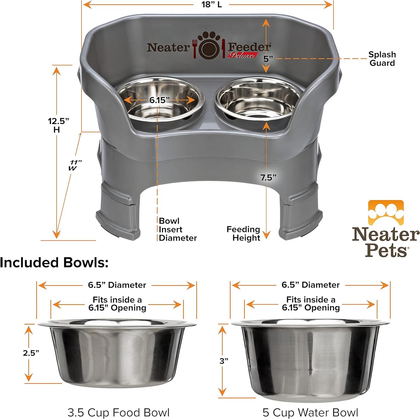 Neater Feeder Deluxe with Leg Extensions (Medium, Gunmetal Grey)