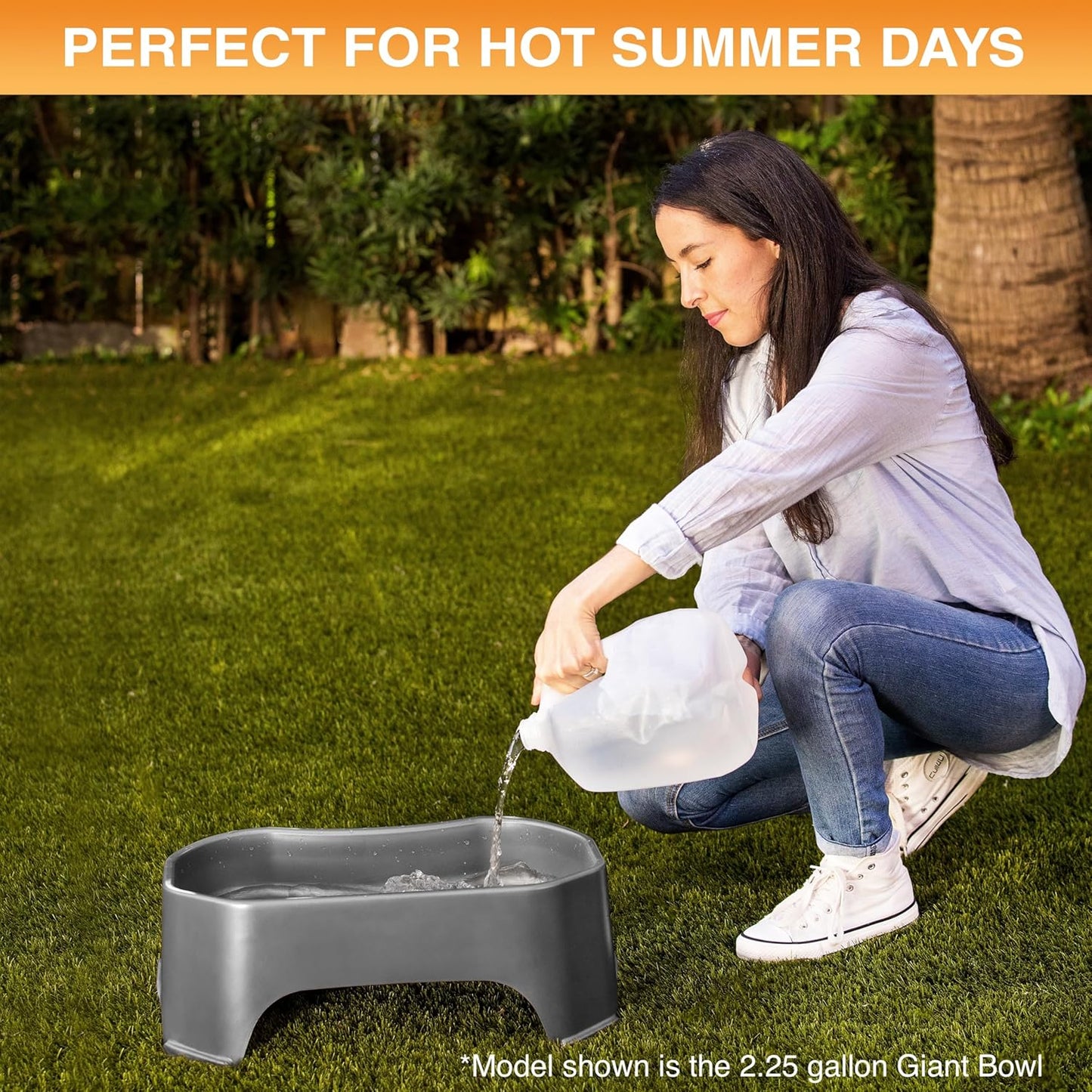 Big Bowl - Extra Large Water Bowl for Dogs (1.25 Gallon Capacity, 160 Oz) - Huge over Size Pet Bowl - Gunmetal Grey