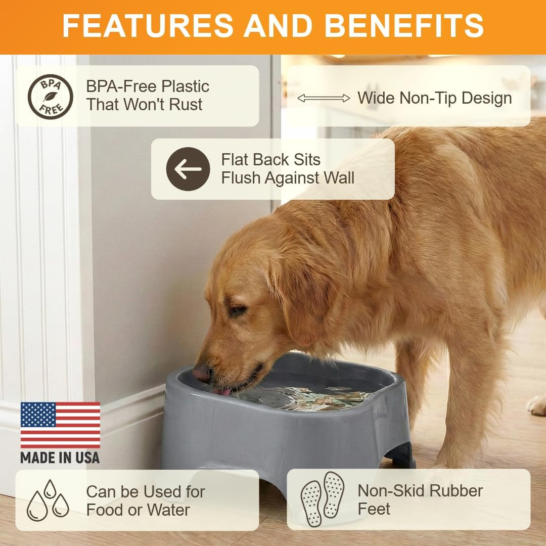 Big Bowl - Extra Large Water Bowl for Dogs (1.25 Gallon Capacity, 160 Oz) - Huge over Size Pet Bowl - Gunmetal Grey